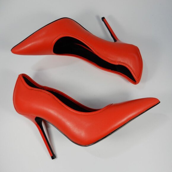 Reiss Bramley Pointed Toe Pump Heels Size 38 7.5 Reddish Orange Leather NEW $290 - Picture 10 of 15